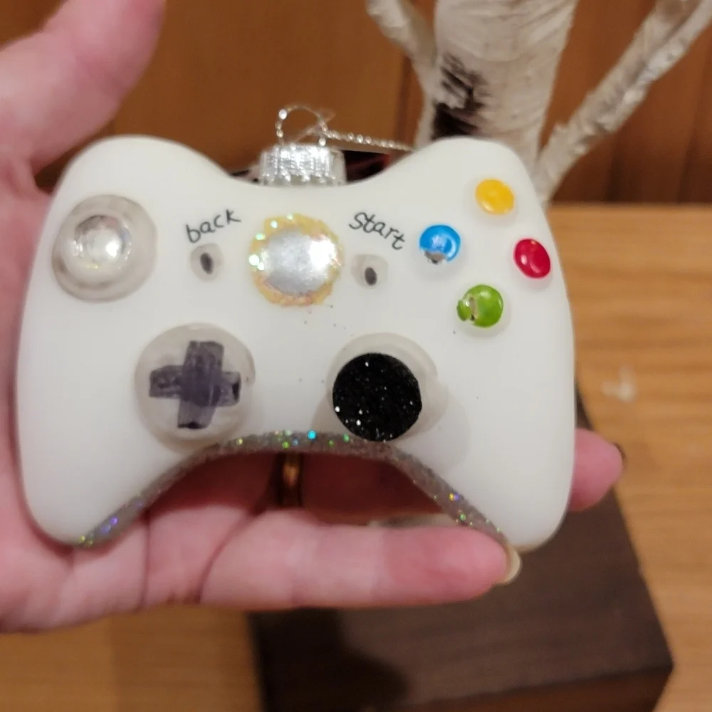 Christmas by Krebs White and Black Video Glass Game Controller Ornament